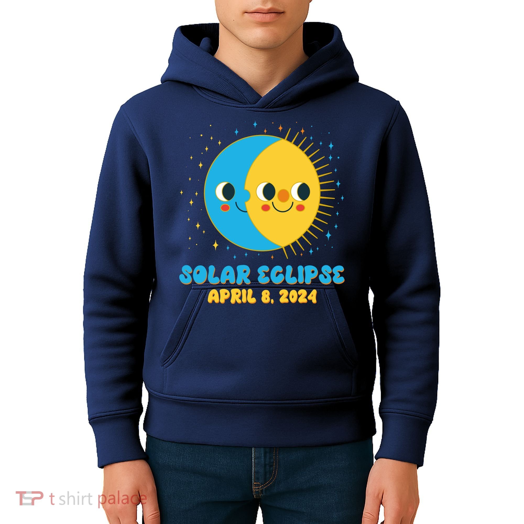 Solar Eclipse April 8 2024 Cute Moon And Sun Kids Hoodie