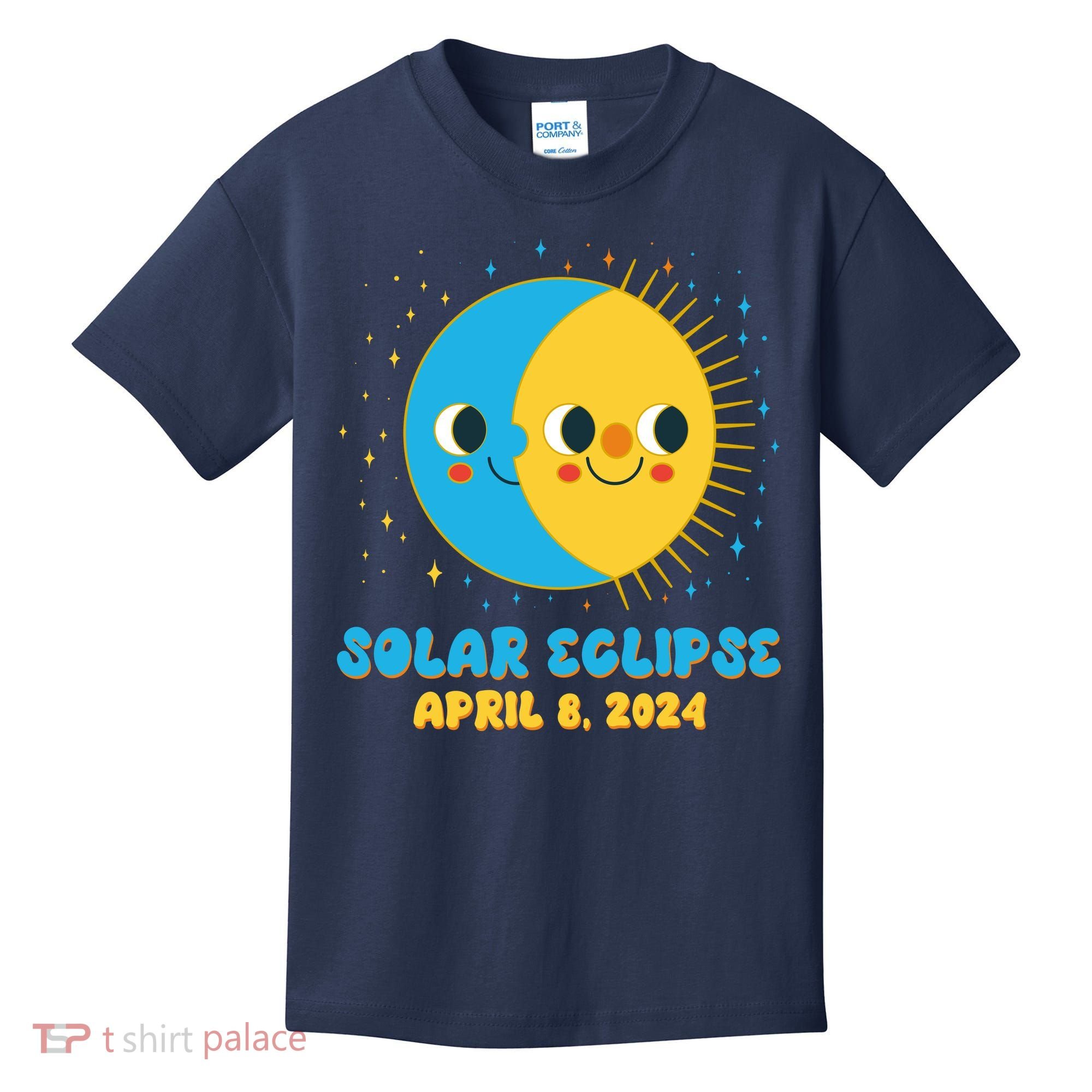 Solar Eclipse April 8 2024 Cute Moon And Sun Kids T-Shirt