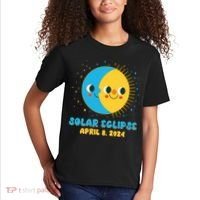Solar Eclipse April 8 2024 Cute Moon And Sun Kids T-Shirt thumb 2