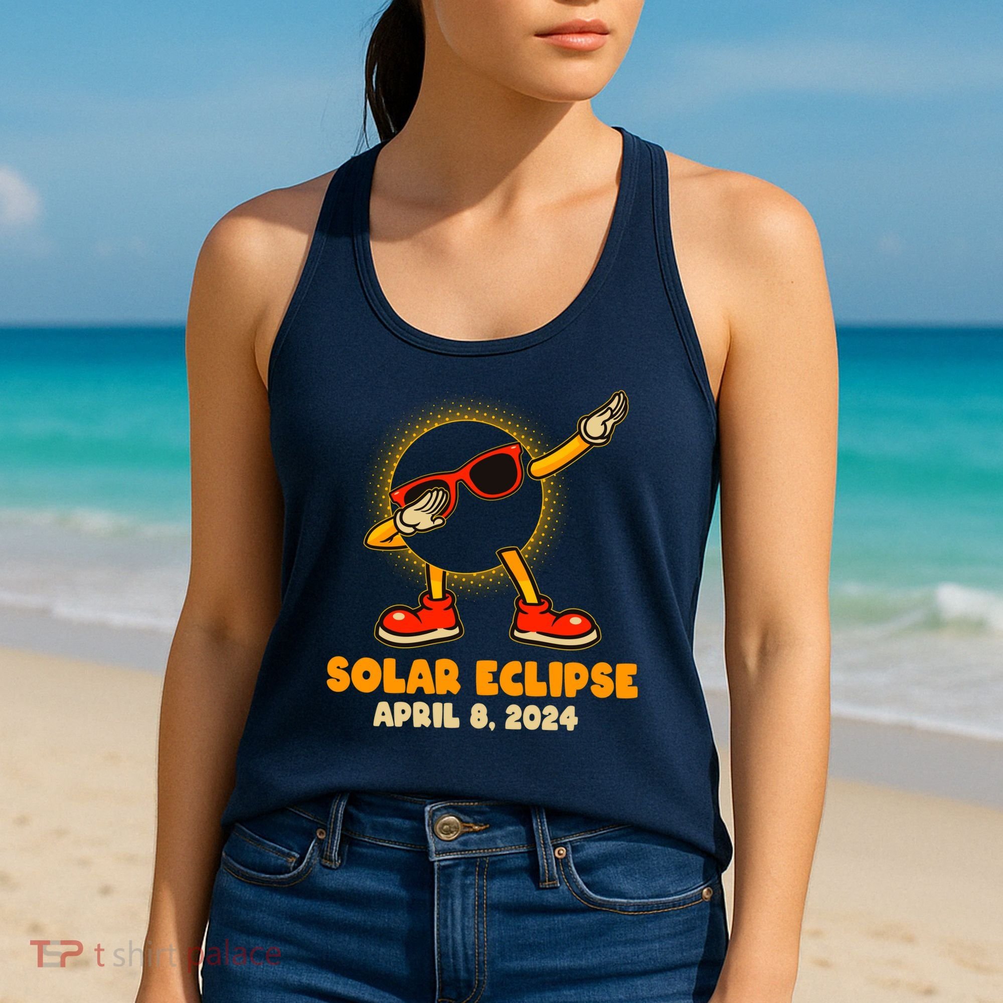 Solar Eclipse April 8 2024 Dabbing Sun Women's Tank Top