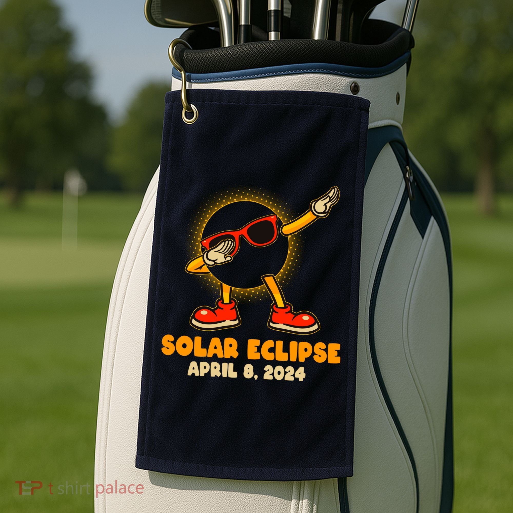 Solar Eclipse April 8 2024 Dabbing Sun Golf Towel