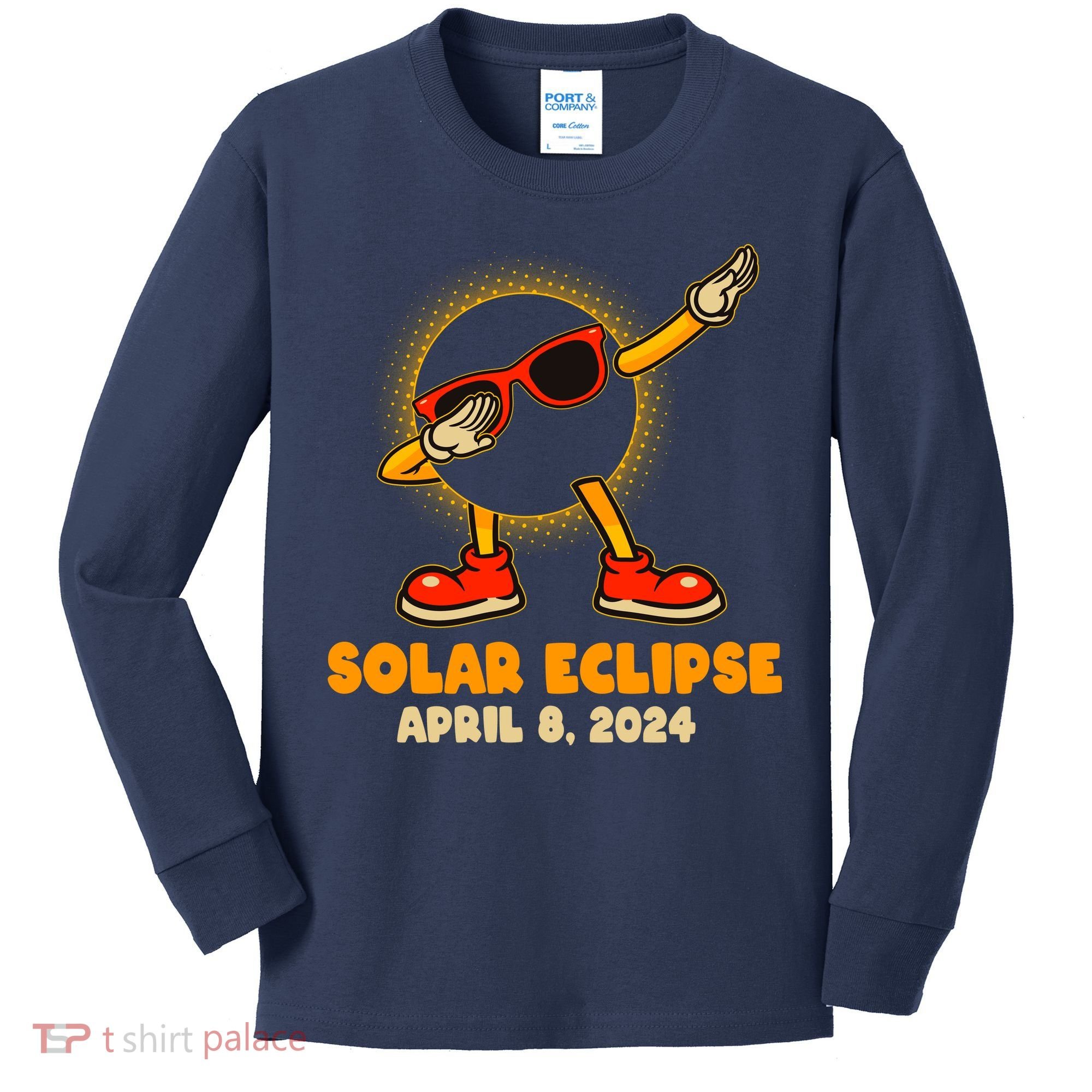 Solar Eclipse April 8 2024 Dabbing Sun Kids Long Sleeve Shirt