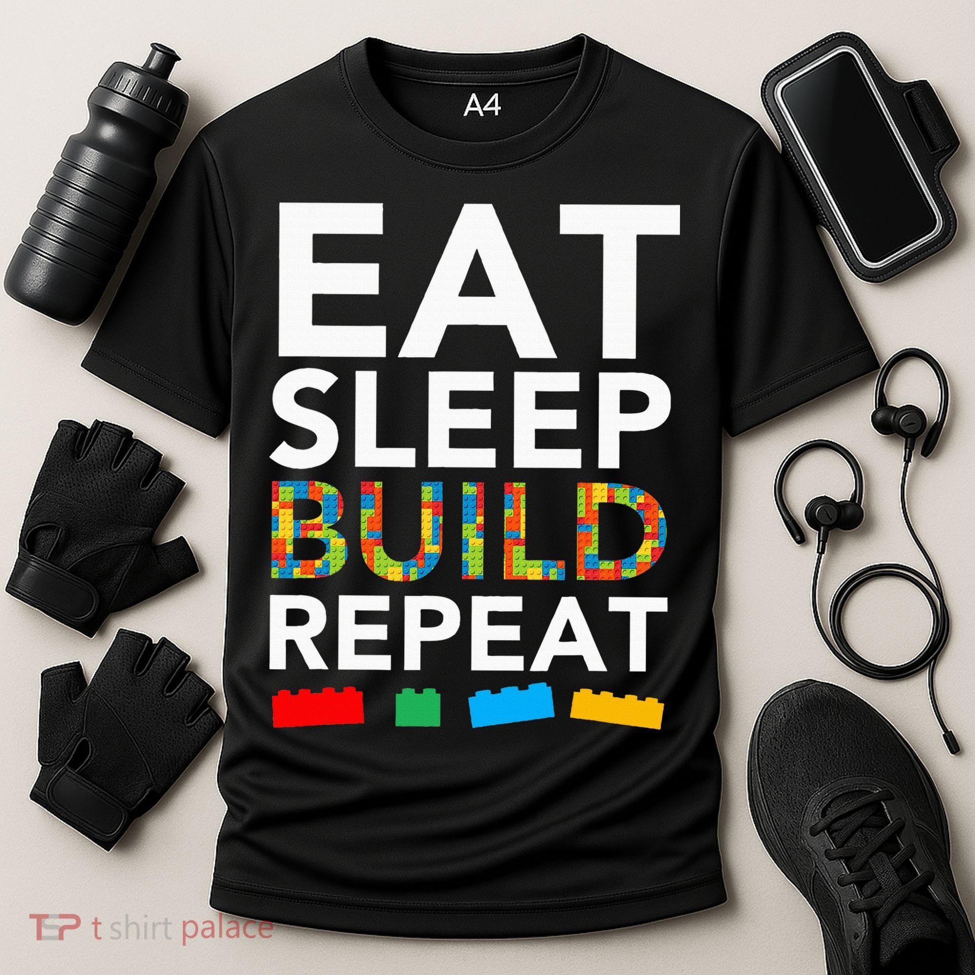 Sleep Eat Build Repeat Building Blocks Cooling Performance Crew T-Shirt