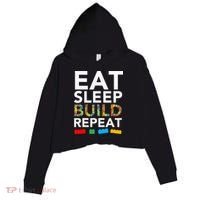 Sleep Eat Build Repeat Building Blocks Crop Fleece Hoodie thumb 0