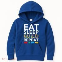 Sleep Eat Build Repeat Building Blocks Kids Hoodie thumb 0