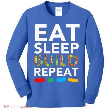Sleep Eat Build Repeat Building Blocks Kids Long Sleeve Shirt