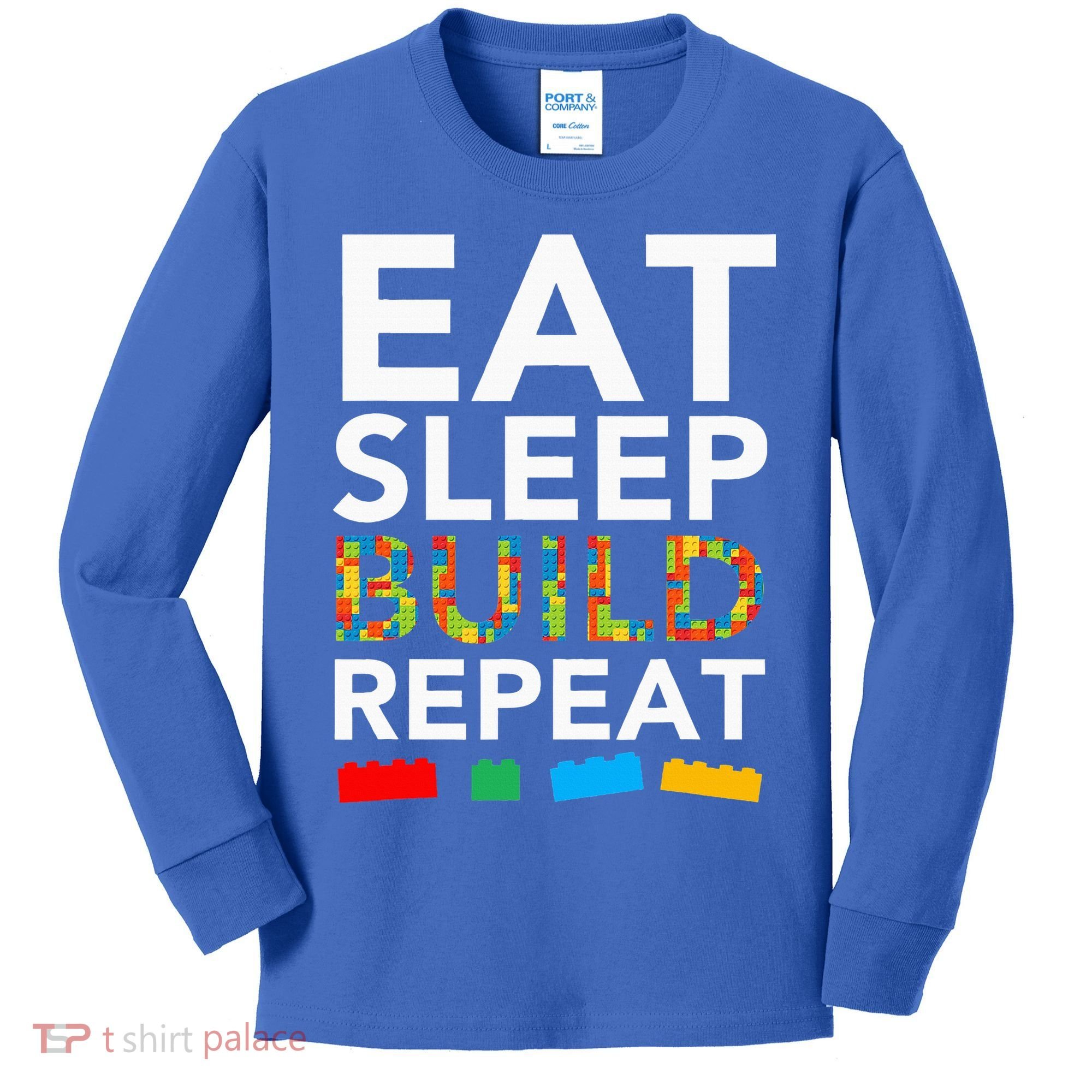 Sleep Eat Build Repeat Building Blocks Kids Long Sleeve Shirt