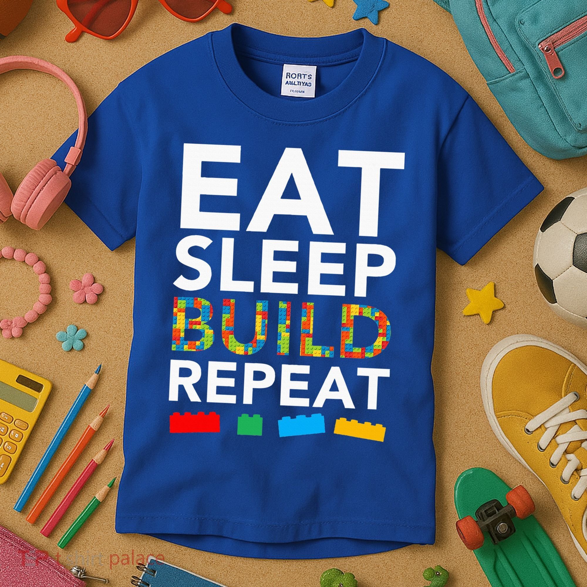 Sleep Eat Build Repeat Building Blocks Kids T-Shirt