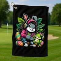 Stoned Easter Bunny With Joint 420 Marijuana Easter 420 Golf Towel thumb 1