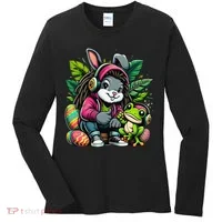 Stoned Easter Bunny With Joint 420 Marijuana Easter 420 Women's Long Sleeve Shirt thumb 0