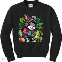 Stoned Easter Bunny With Joint 420 Marijuana Easter 420 Kids Sweatshirt thumb 0