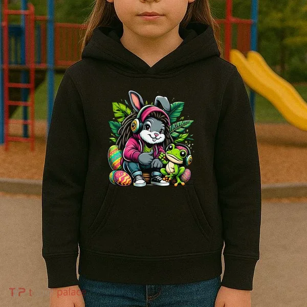 Stoned Easter Bunny With Joint 420 Marijuana Easter 420 Kids Hoodie