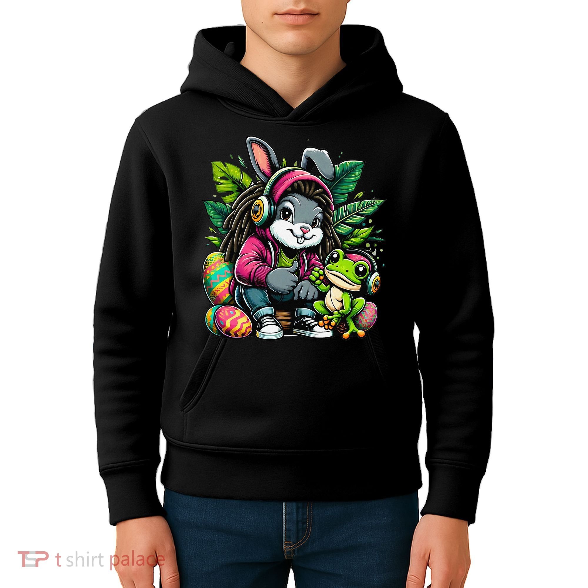 Stoned Easter Bunny With Joint 420 Marijuana Easter 420 Kids Hoodie