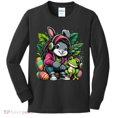 Stoned Easter Bunny With Joint 420 Marijuana Easter 420 Kids Long Sleeve Shirt