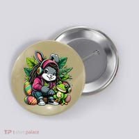Stoned Easter Bunny With Joint 420 Marijuana Easter 420 Button thumb 0
