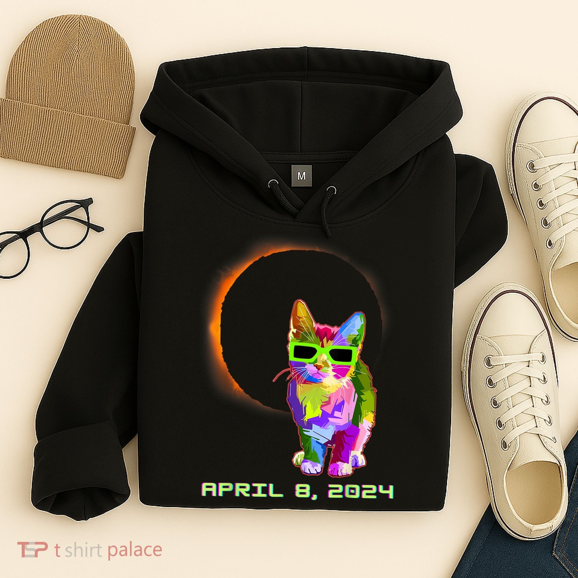 Solar Eclipse Cat Wearing Solar Eclipse Glasses Hoodie