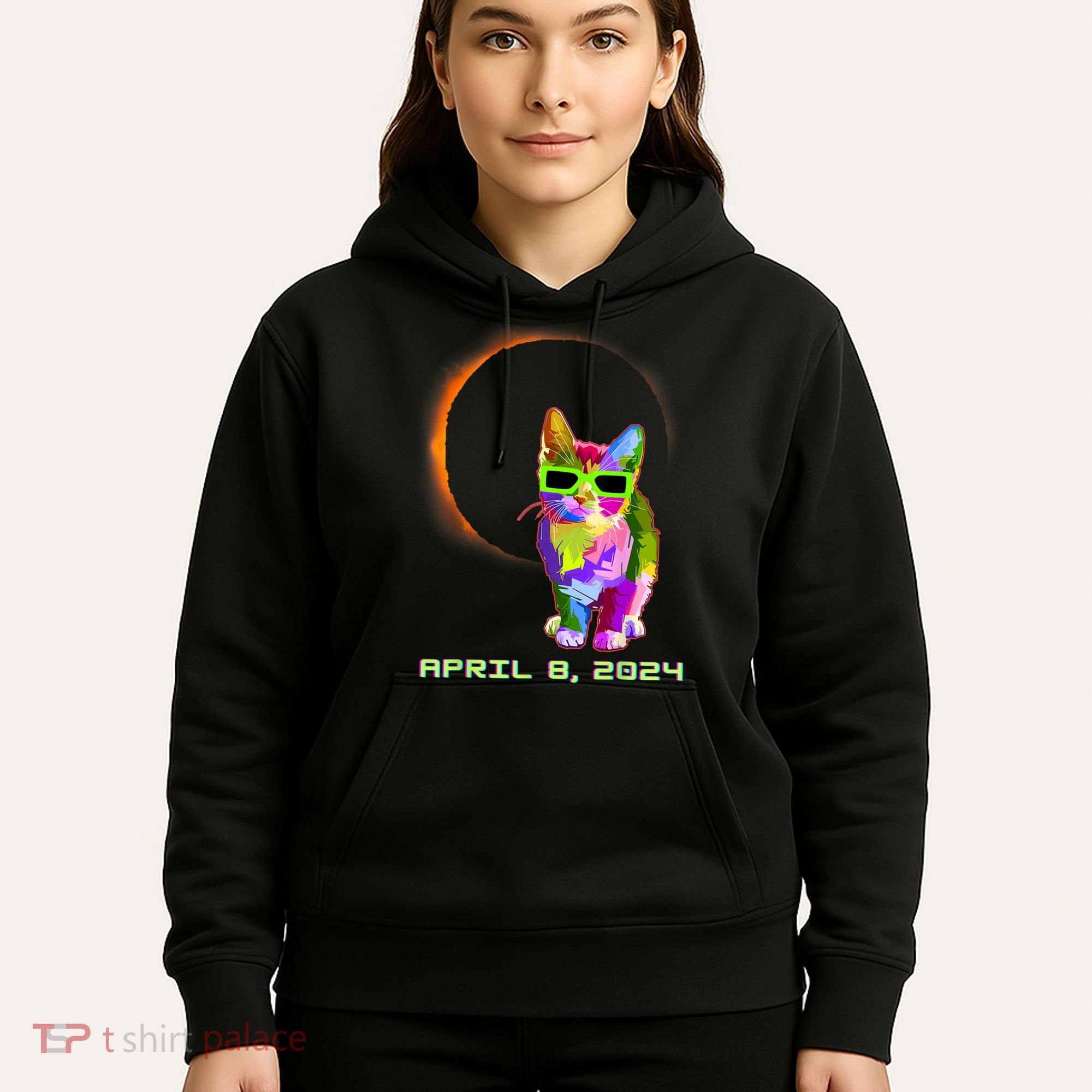 Solar Eclipse Cat Wearing Solar Eclipse Glasses Hoodie