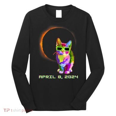 Solar Eclipse Cat Wearing Solar Eclipse Glasses Long Sleeve Shirt