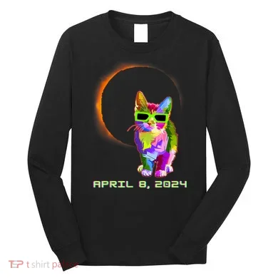 Solar Eclipse Cat Wearing Solar Eclipse Glasses Long Sleeve Shirt