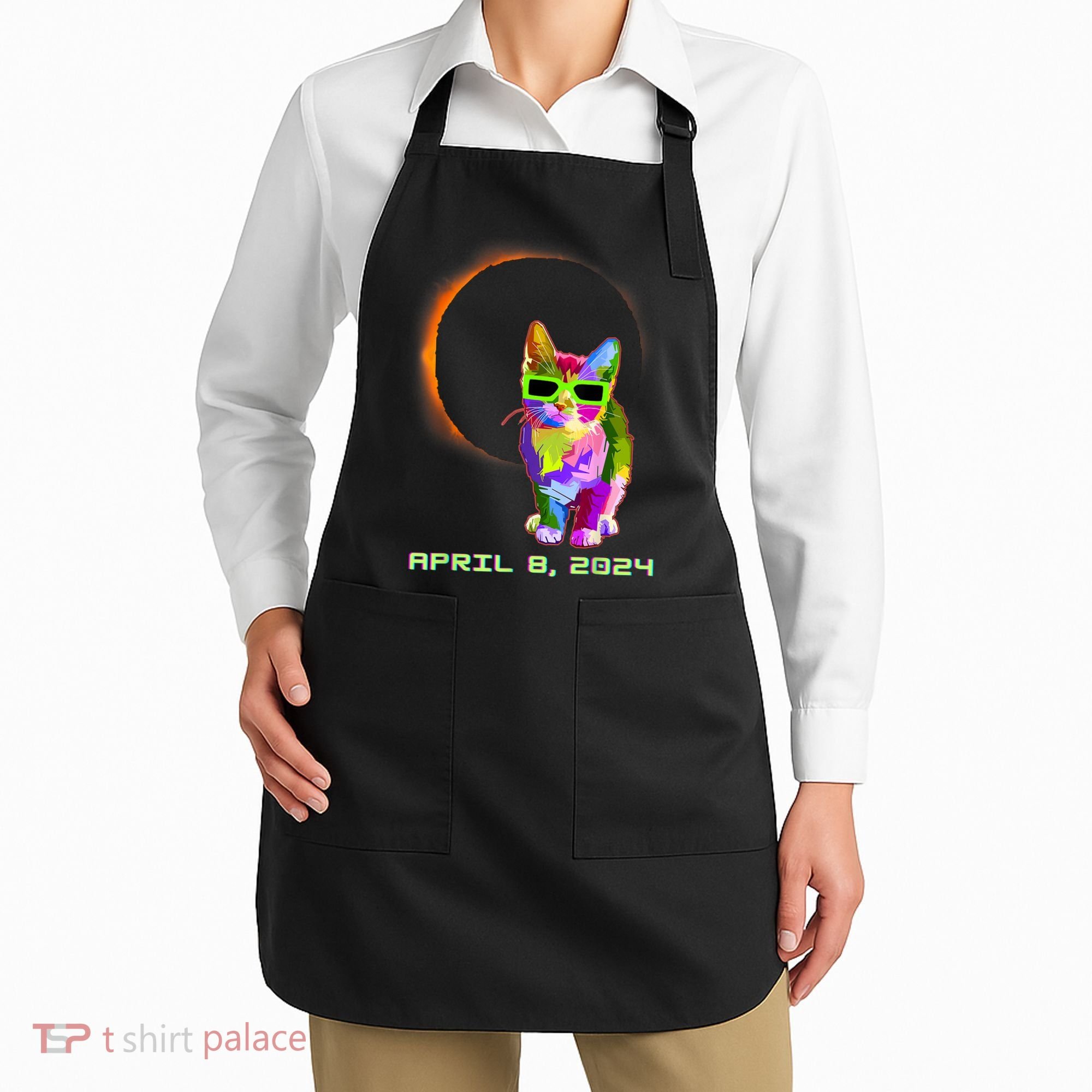 Solar Eclipse Cat Wearing Solar Eclipse Glasses Apron