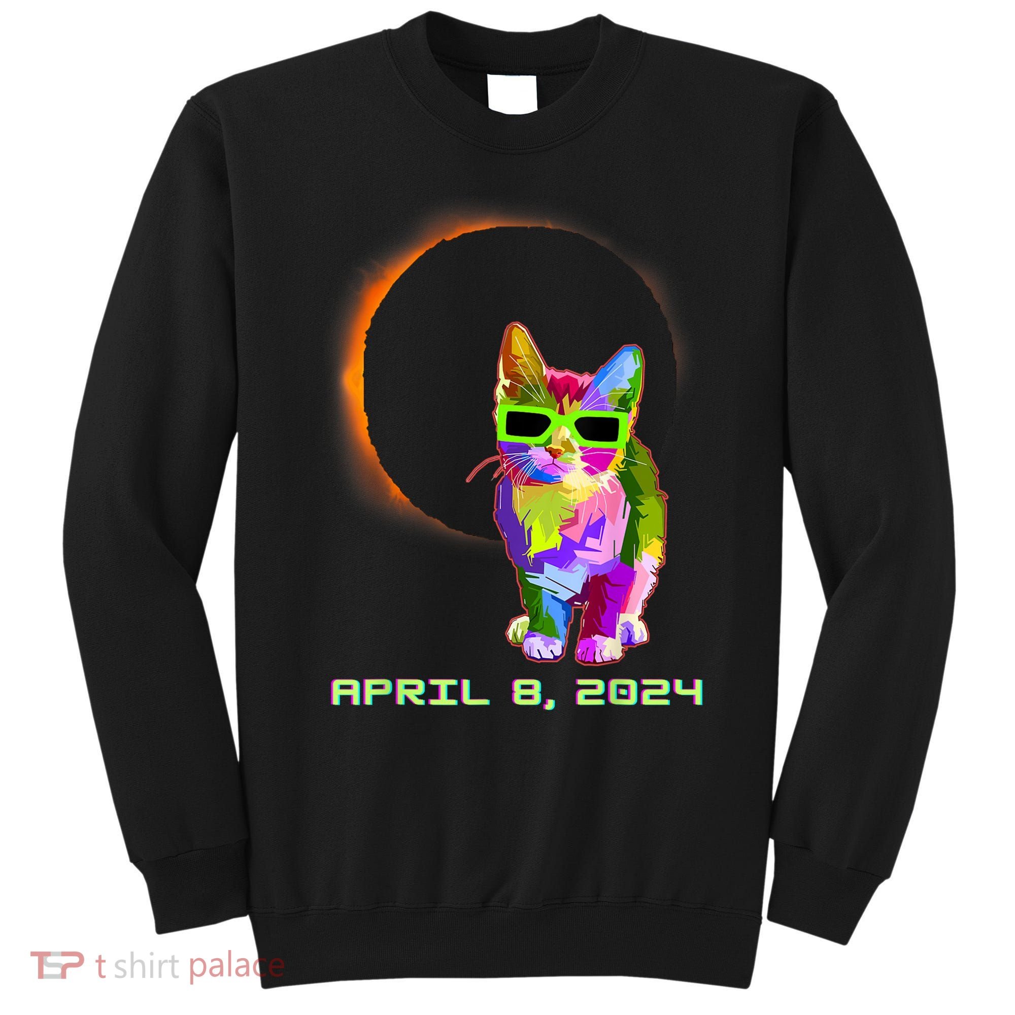 Solar Eclipse Cat Wearing Solar Eclipse Glasses Sweatshirt