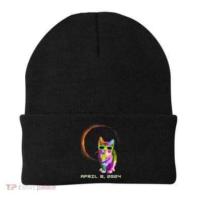 Solar Eclipse Cat Wearing Solar Eclipse Glasses Beanie