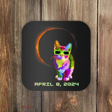 Solar Eclipse Cat Wearing Solar Eclipse Glasses Coaster