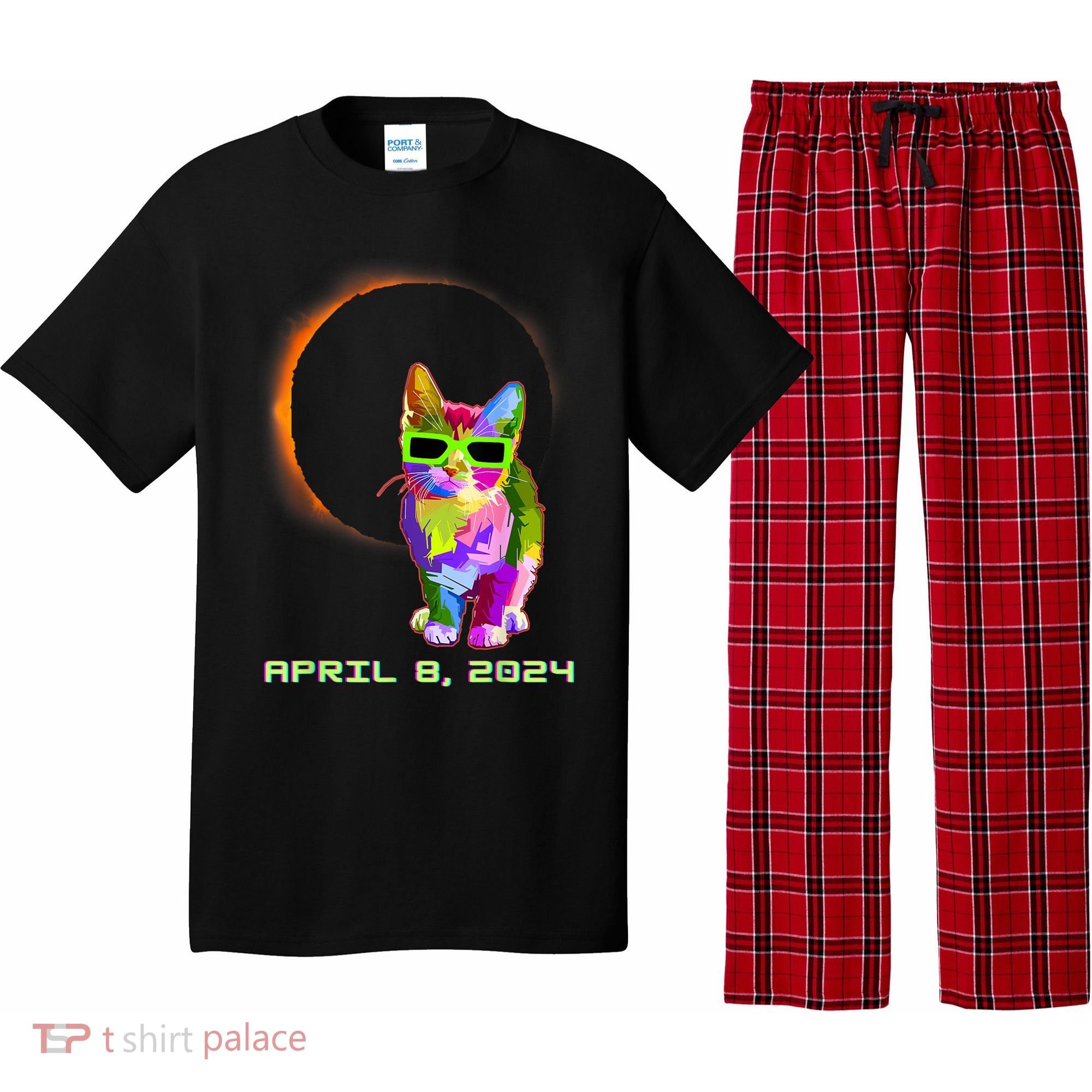 Solar Eclipse Cat Wearing Solar Eclipse Glasses Pajama Set