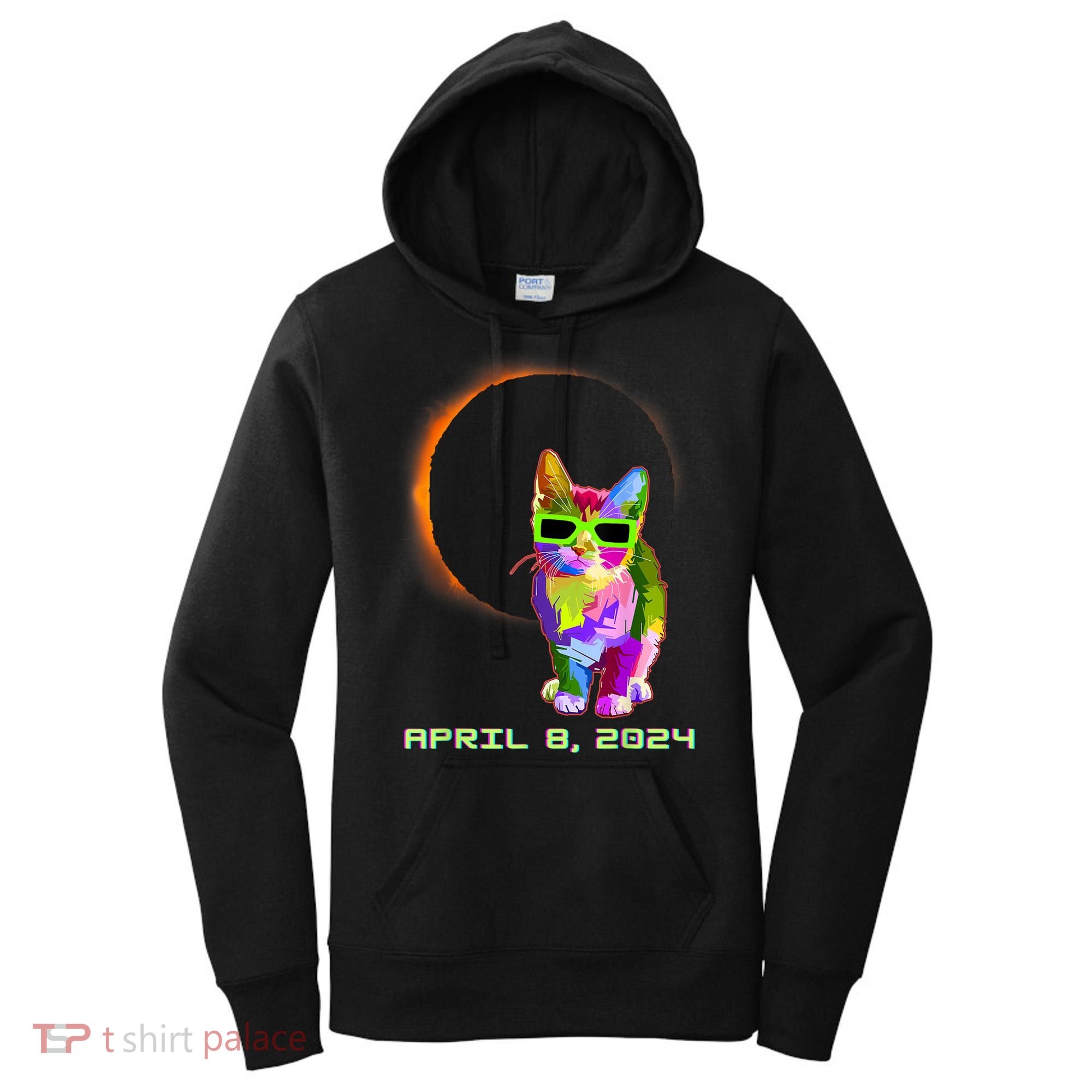 Solar Eclipse Cat Wearing Solar Eclipse Glasses Women's Hoodie