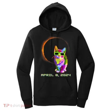 Solar Eclipse Cat Wearing Solar Eclipse Glasses Women's Hoodie