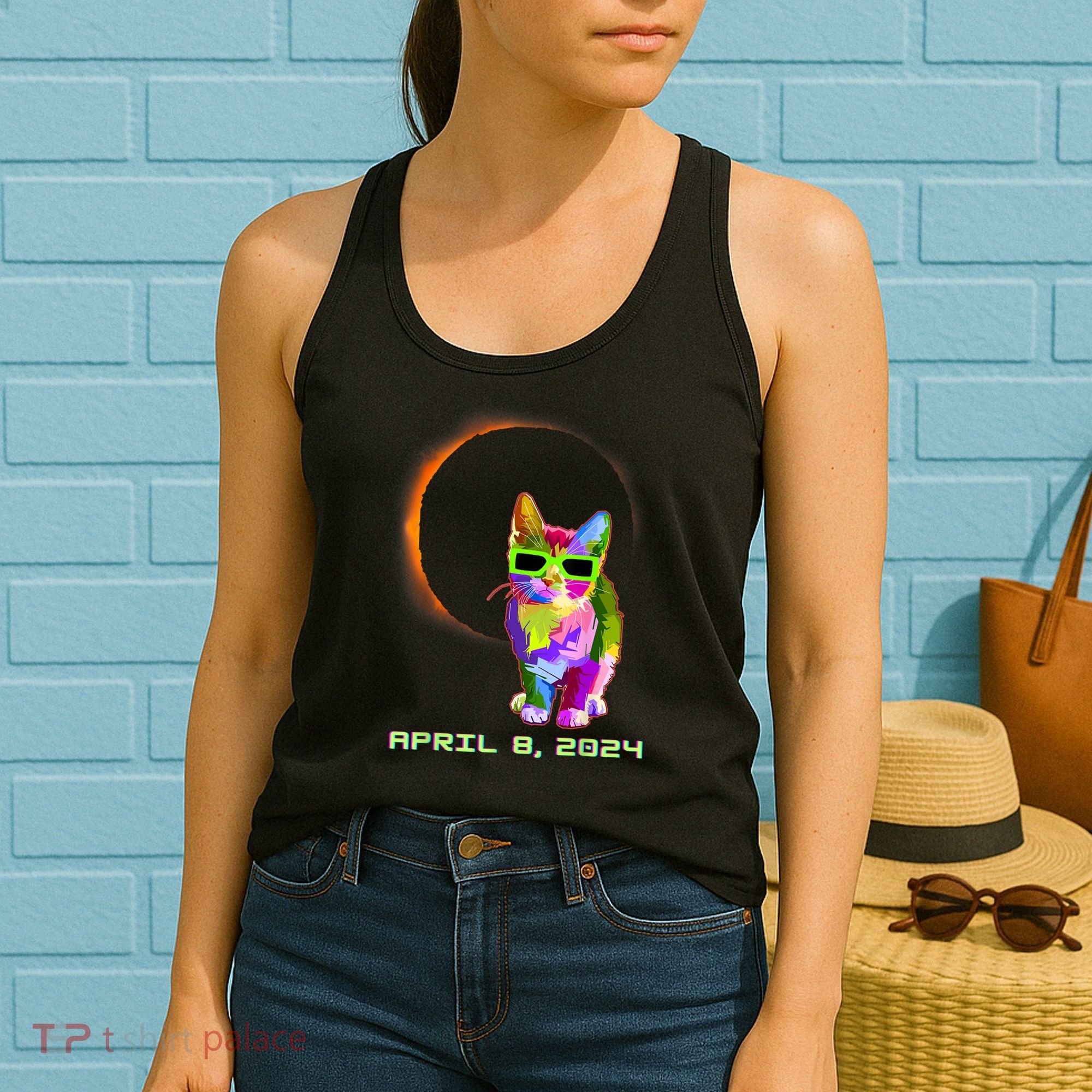 Solar Eclipse Cat Wearing Solar Eclipse Glasses Women's Tank Top