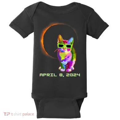Solar Eclipse Cat Wearing Solar Eclipse Glasses Baby Bodysuit