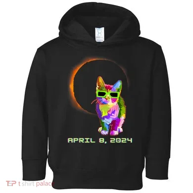 Solar Eclipse Cat Wearing Solar Eclipse Glasses Toddler Hoodie