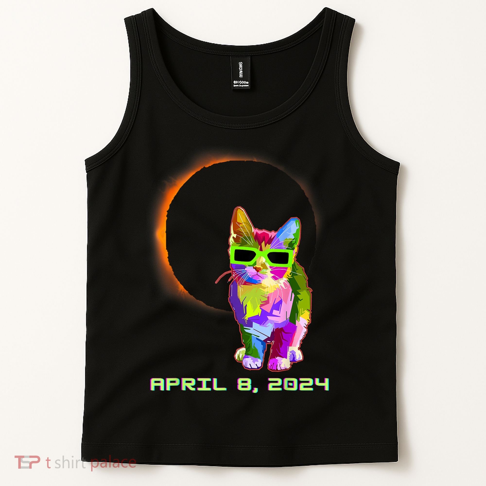 Solar Eclipse Cat Wearing Solar Eclipse Glasses Tank Top