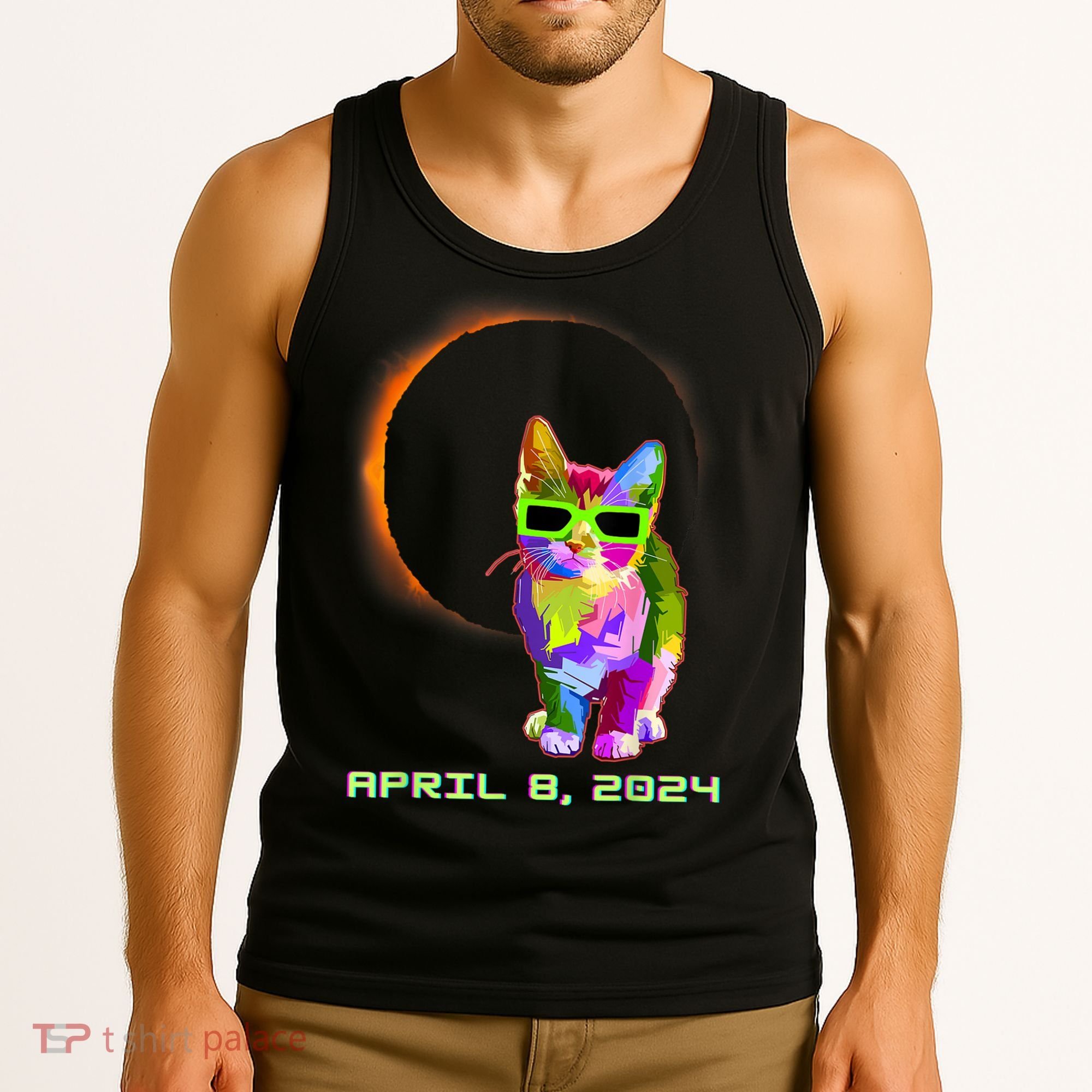 Solar Eclipse Cat Wearing Solar Eclipse Glasses Tank Top