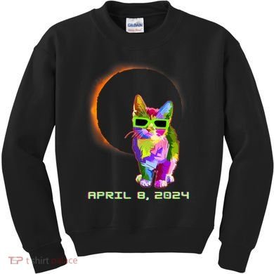 Solar Eclipse Cat Wearing Solar Eclipse Glasses Kids Sweatshirt