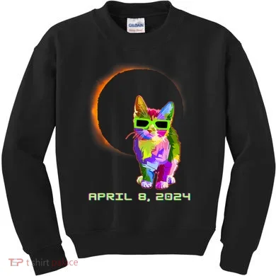Solar Eclipse Cat Wearing Solar Eclipse Glasses Kids Sweatshirt