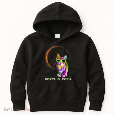Solar Eclipse Cat Wearing Solar Eclipse Glasses Kids Hoodie