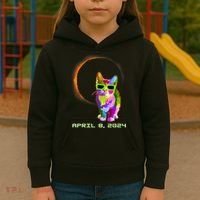 Solar Eclipse Cat Wearing Solar Eclipse Glasses Kids Hoodie thumb 3