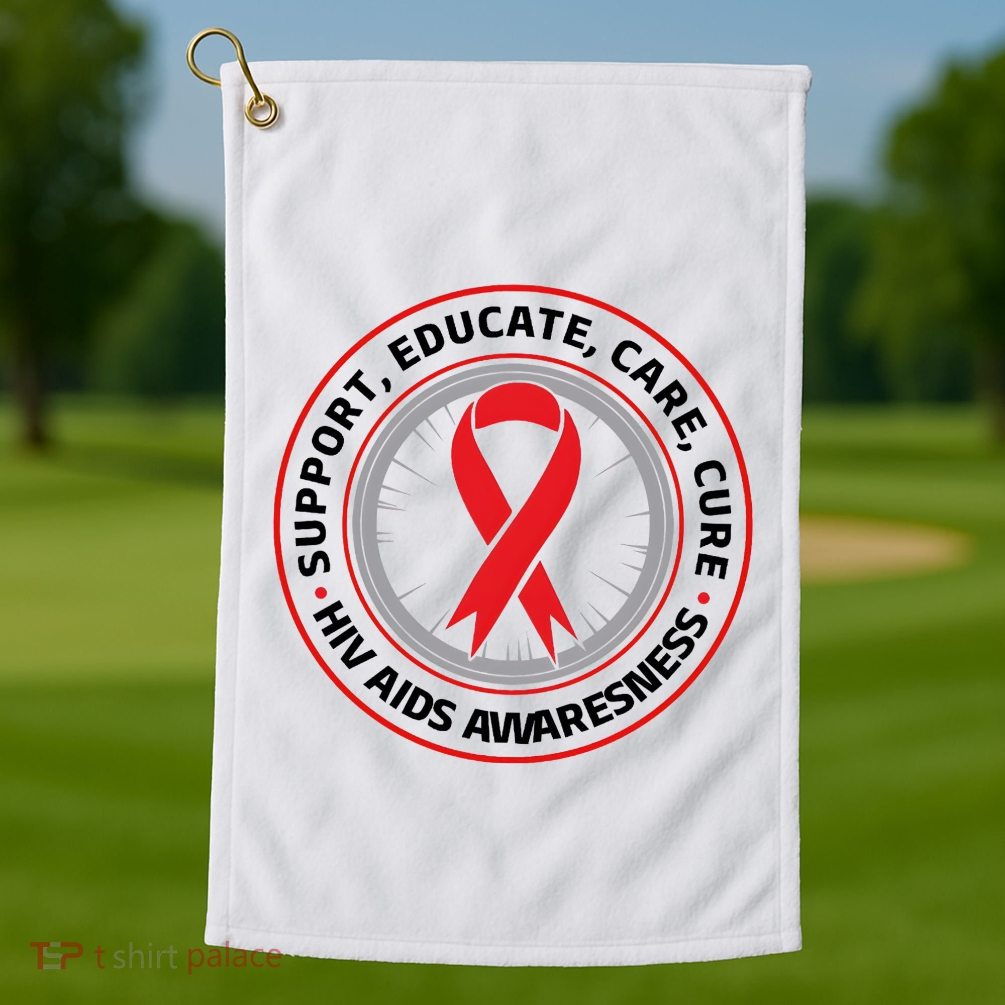 Support Educate Care Cure Hiv Aids Awareness Golf Towel