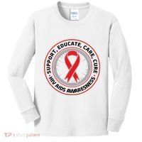 Support Educate Care Cure Hiv Aids Awareness Kids Long Sleeve Shirt thumb 0