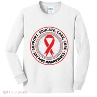 Support Educate Care Cure Hiv Aids Awareness Kids Long Sleeve Shirt thumb 0