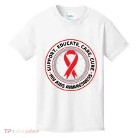 Support Educate Care Cure Hiv Aids Awareness Kids T-Shirt thumb 0