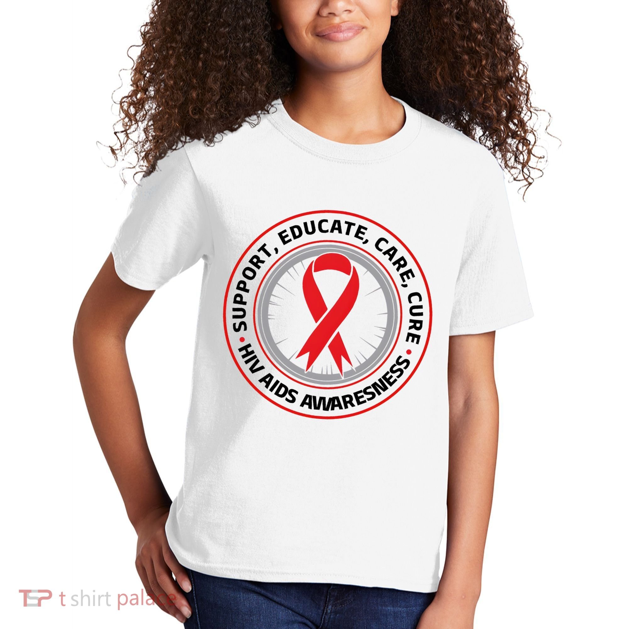 Support Educate Care Cure Hiv Aids Awareness Kids T-Shirt