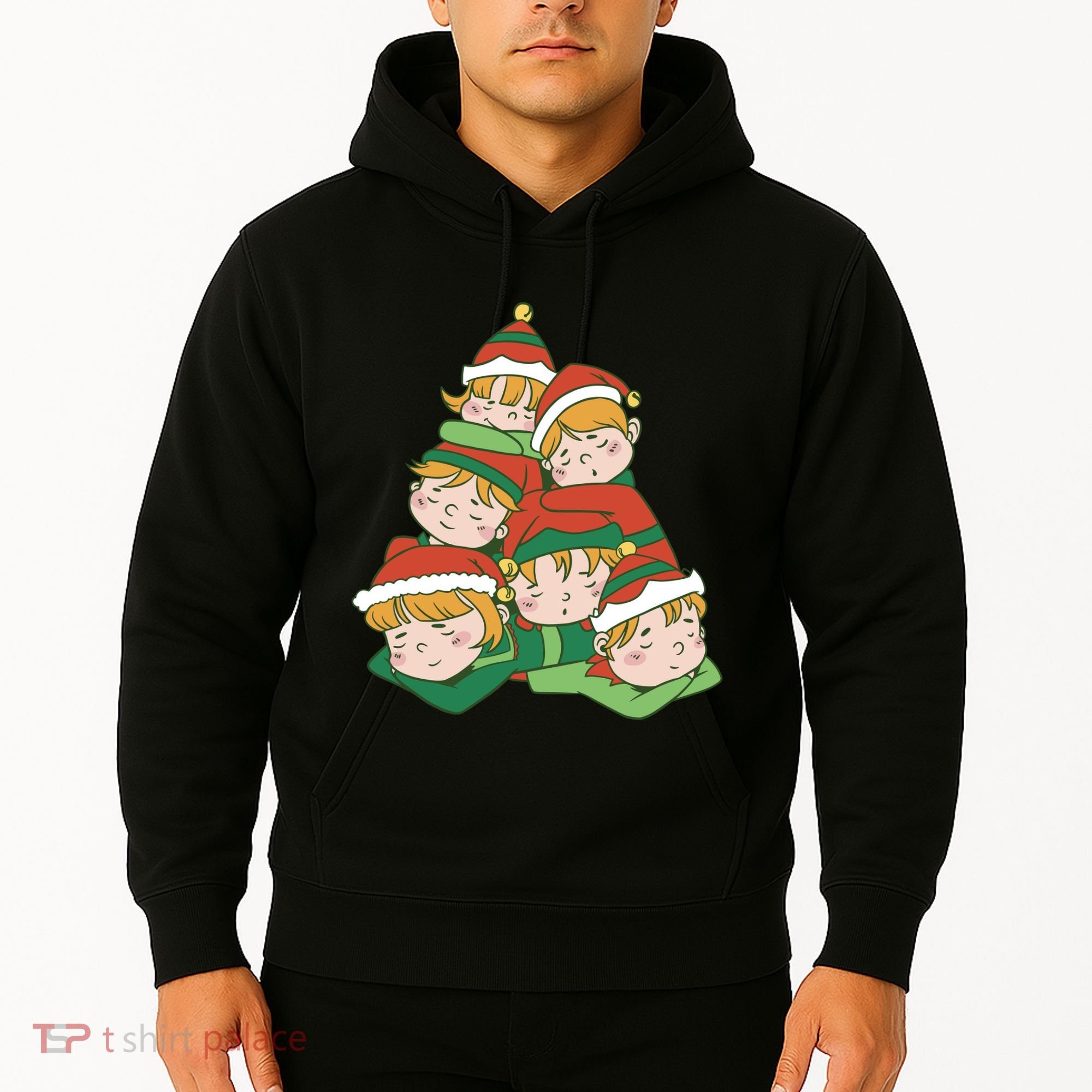Sleepy Elves Cute Christmas Holiday Hoodie