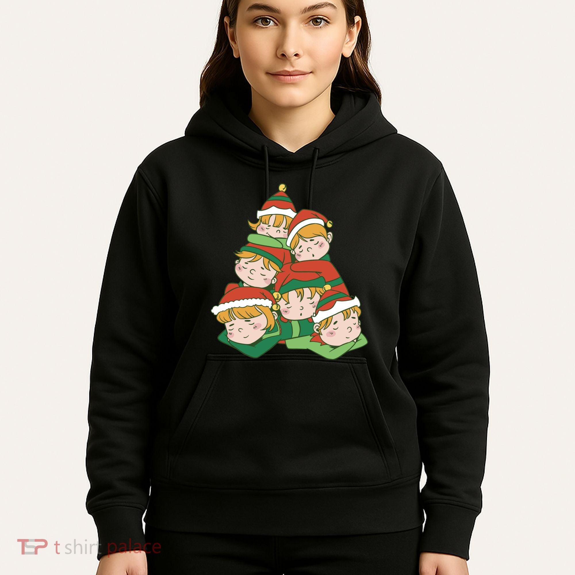 Sleepy Elves Cute Christmas Holiday Hoodie