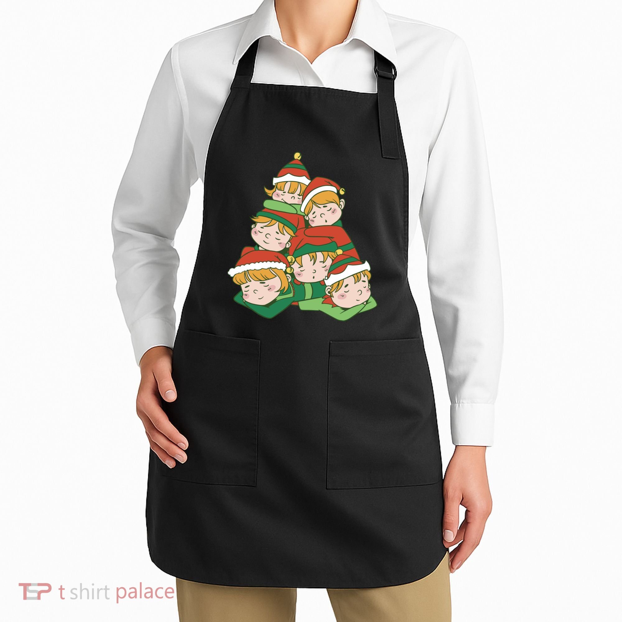 Sleepy Elves Cute Christmas Holiday Apron