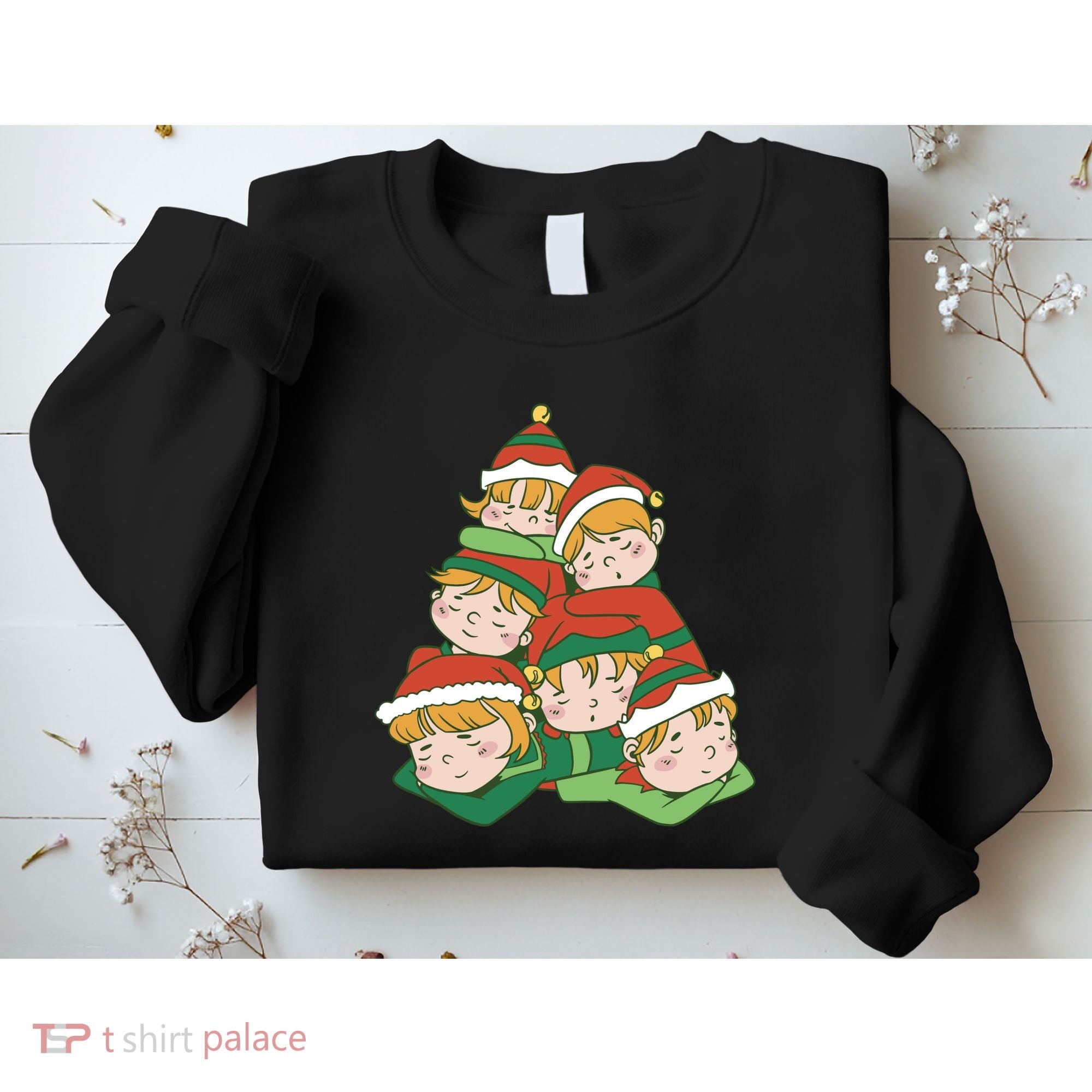 Sleepy Elves Cute Christmas Holiday Sweatshirt