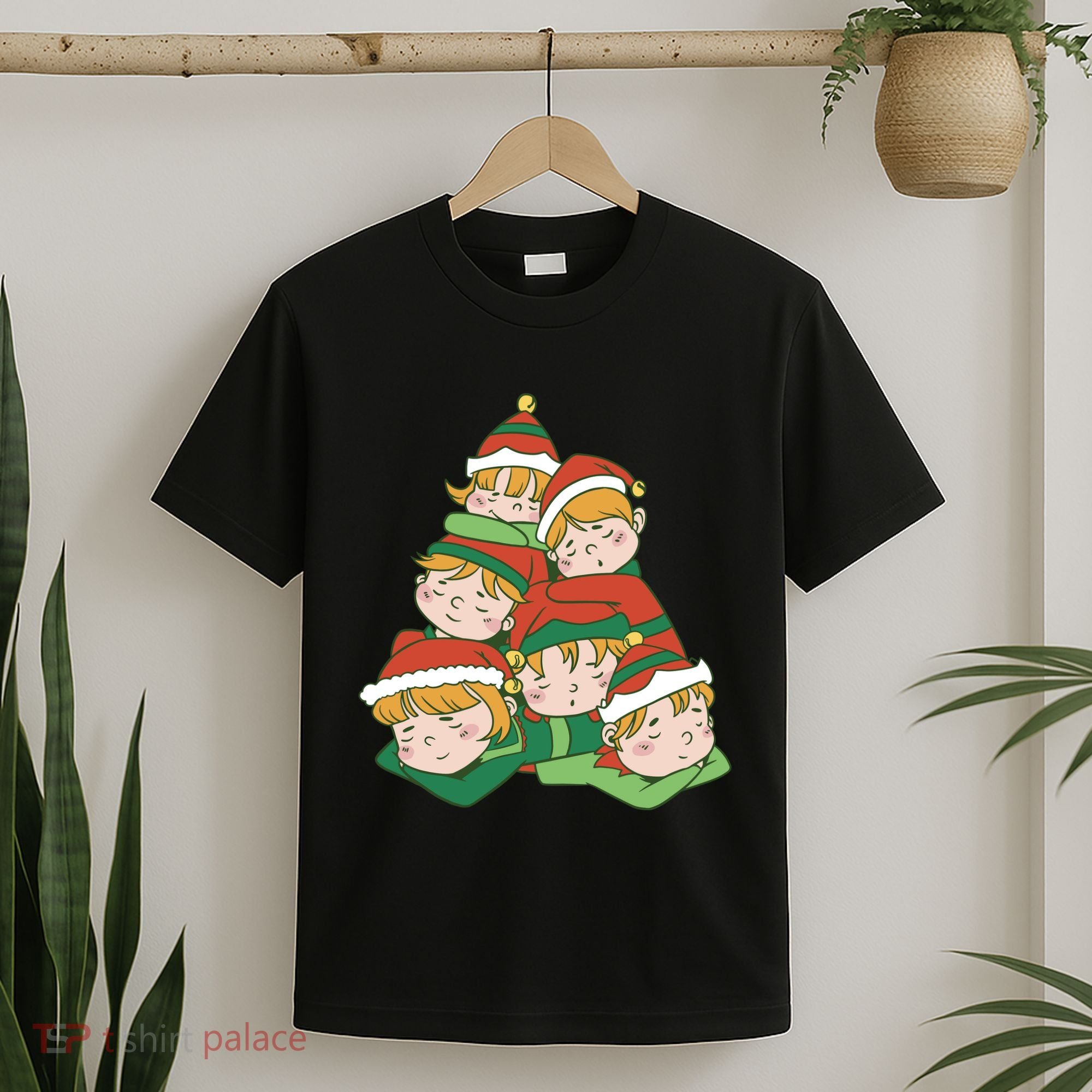 Sleepy Elves Cute Christmas Holiday T-Shirt