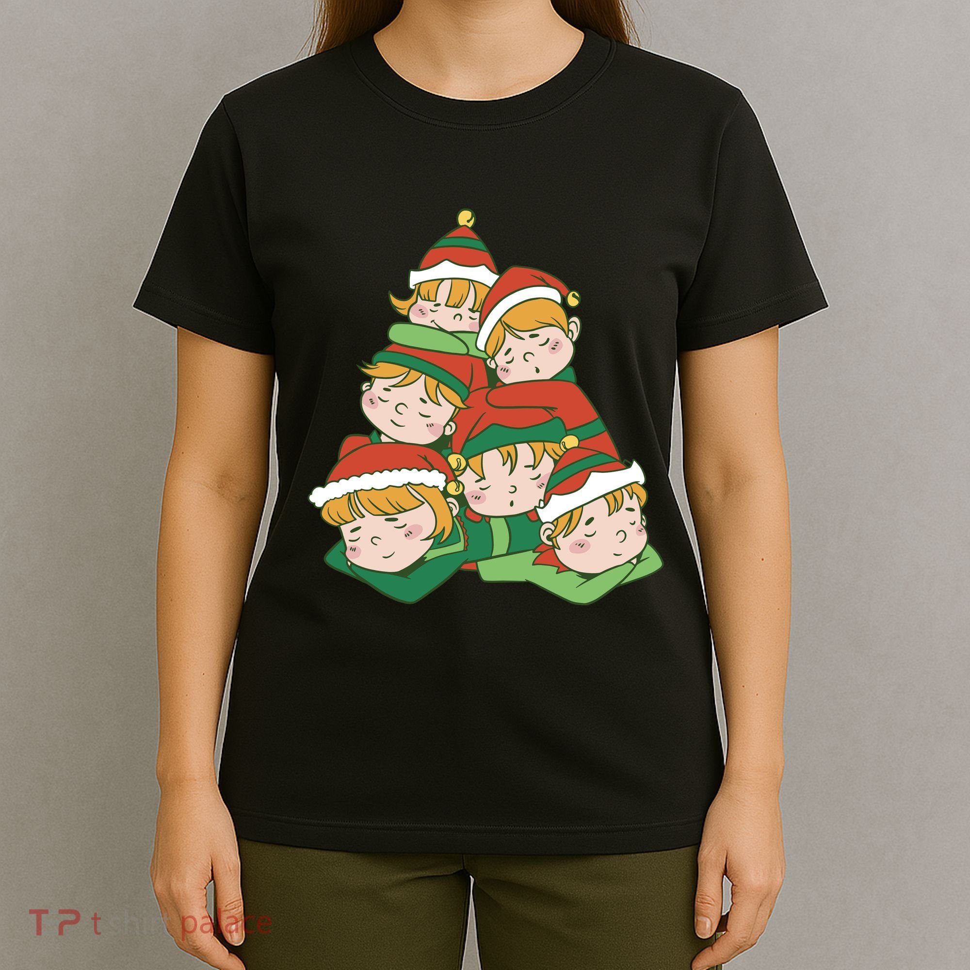Sleepy Elves Cute Christmas Holiday T-Shirt